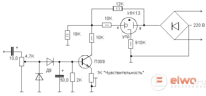 Простая схема индикатора звука на ИН-13